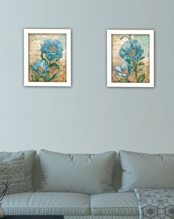 Set Of Two Paris Floral Postcard White Framed Print Wall Art