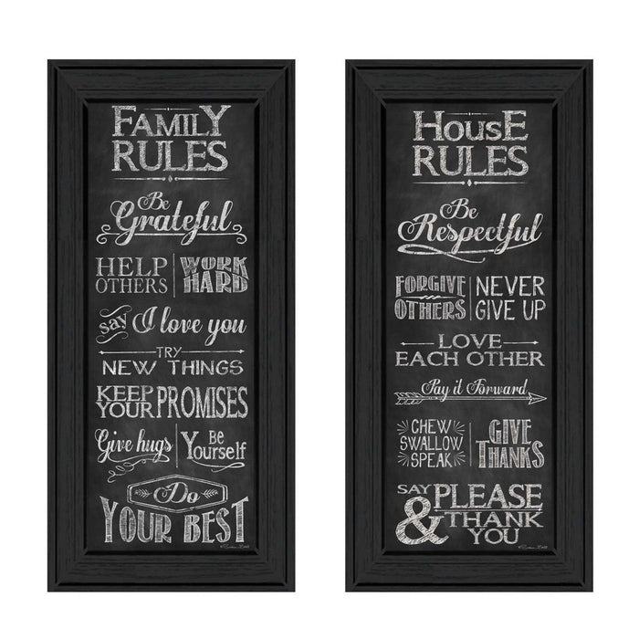 Set Of Two Family and House Rules Black Framed Print Wall Art