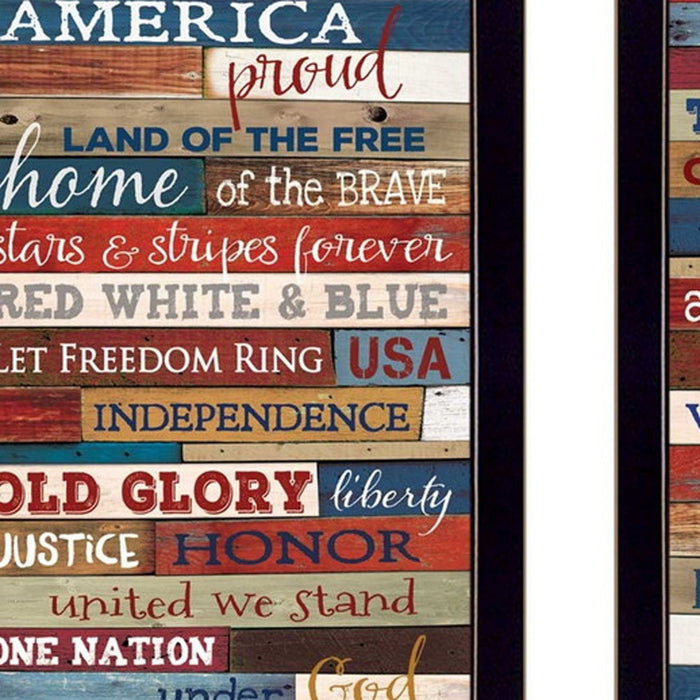 Set Of Two America Proud Faux Wood Plank Black Framed Print Wall Art