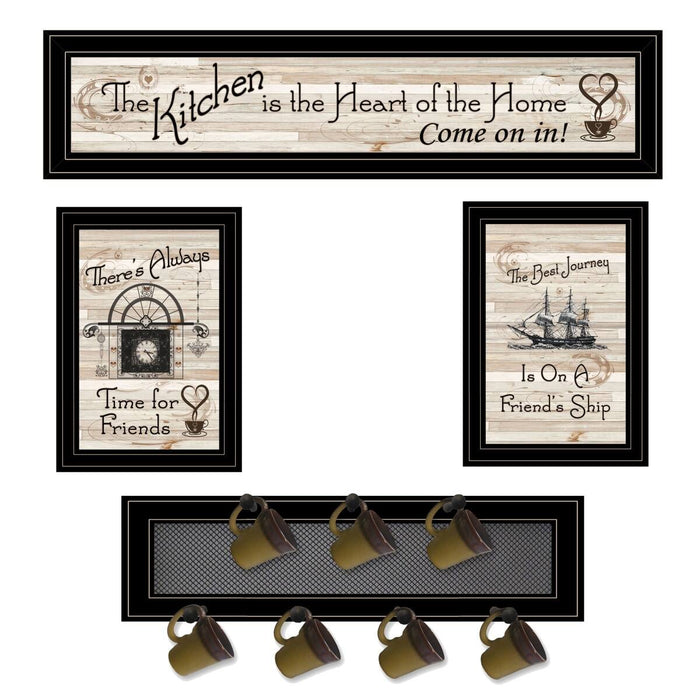 Set Of Four Kitchen Wall Art and Mug Rack