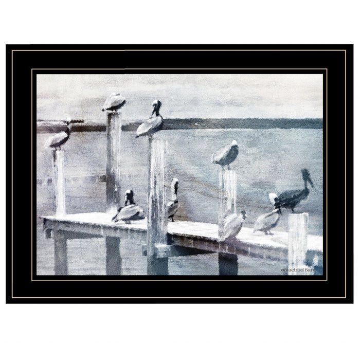 Birds on a Pier 3 Black Framed Print Kitchen Wall Art