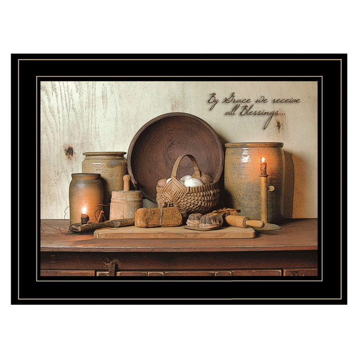 By Grace 3 Black Framed Print Kitchen Wall Art