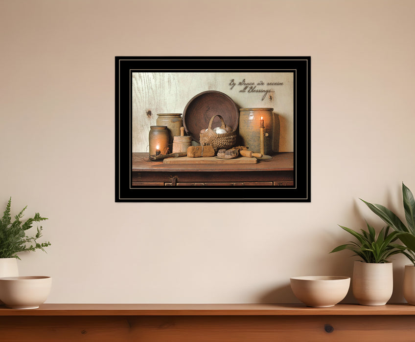 By Grace 3 Black Framed Print Kitchen Wall Art