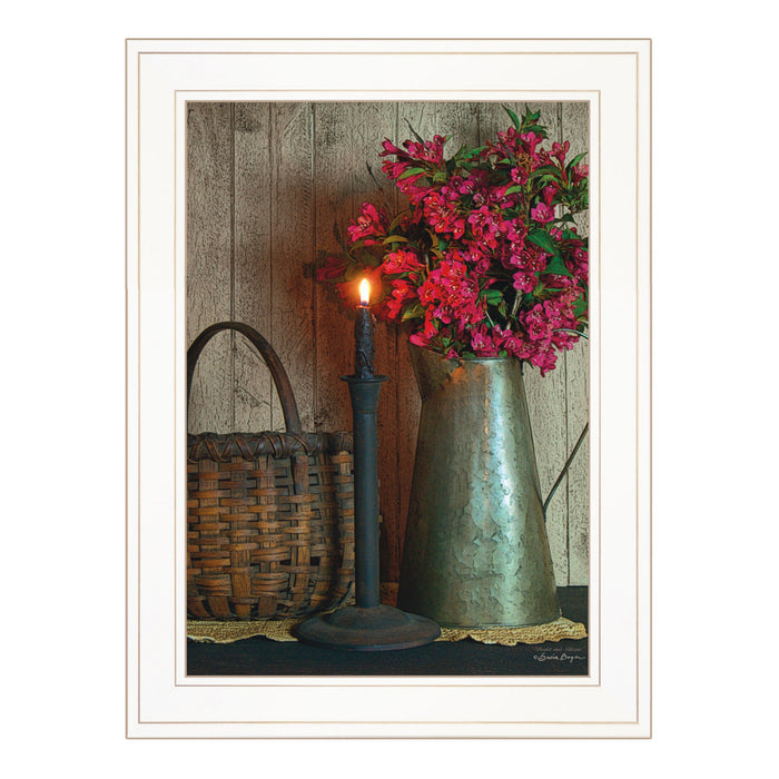 Basket and Blossoms White Framed Print Wall Art