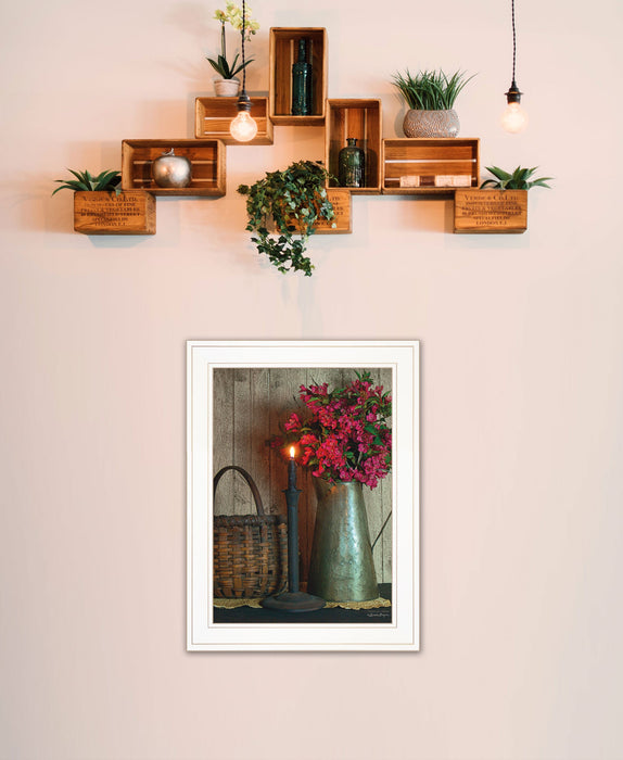 Basket and Blossoms White Framed Print Wall Art