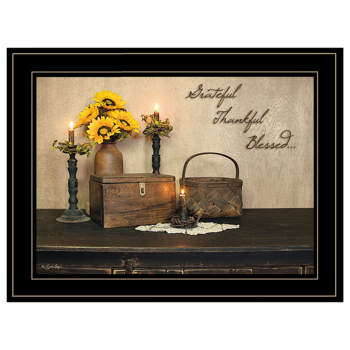 Grateful Thankful Blessing 2 Black Framed Print Wall Art