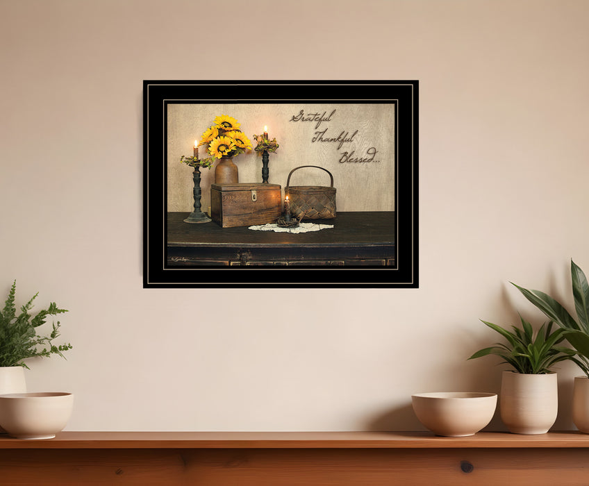 Grateful Thankful Blessing 2 Black Framed Print Wall Art