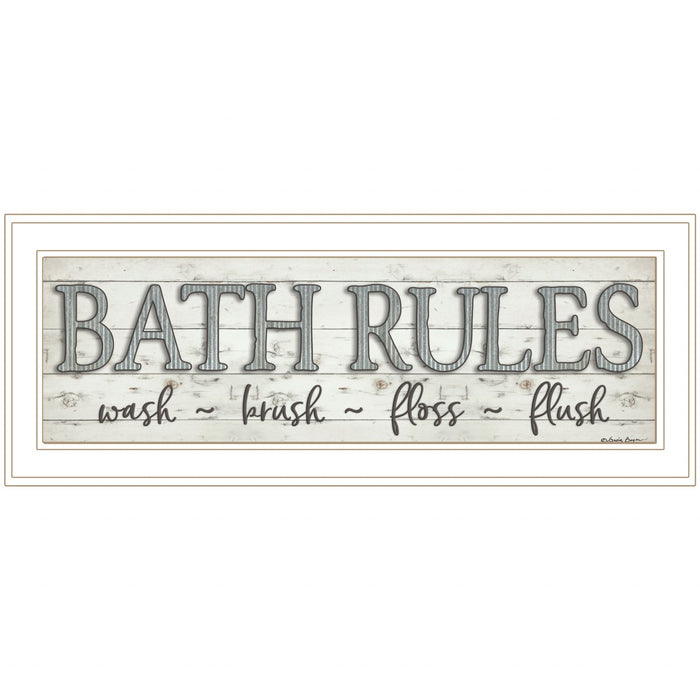 Bath Rules 1 White Framed Print Bathroom Wall Art