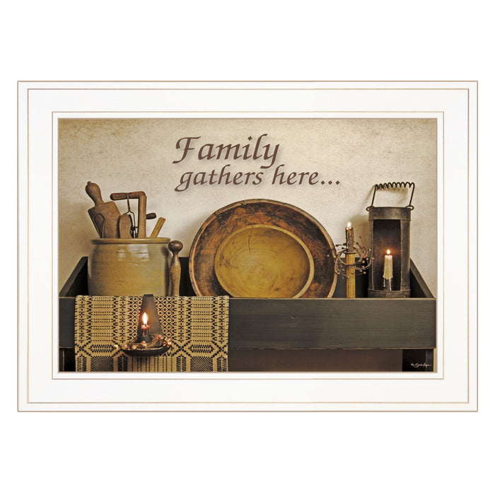 Family Gather Here 2 White Framed Print Kitchen Wall Art