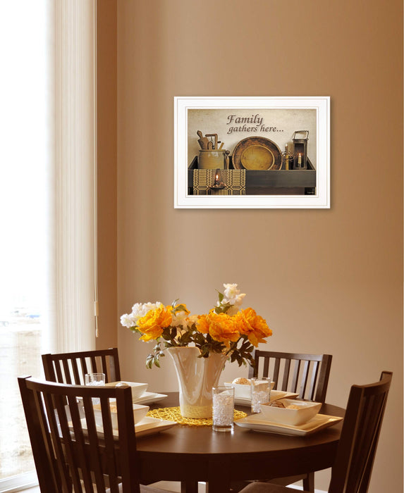 Family Gather Here 2 White Framed Print Kitchen Wall Art