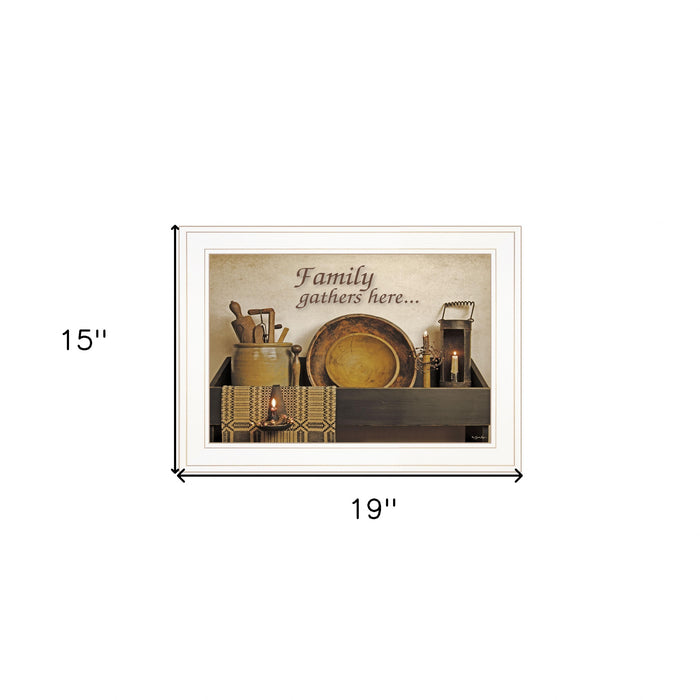 Family Gather Here 2 White Framed Print Kitchen Wall Art