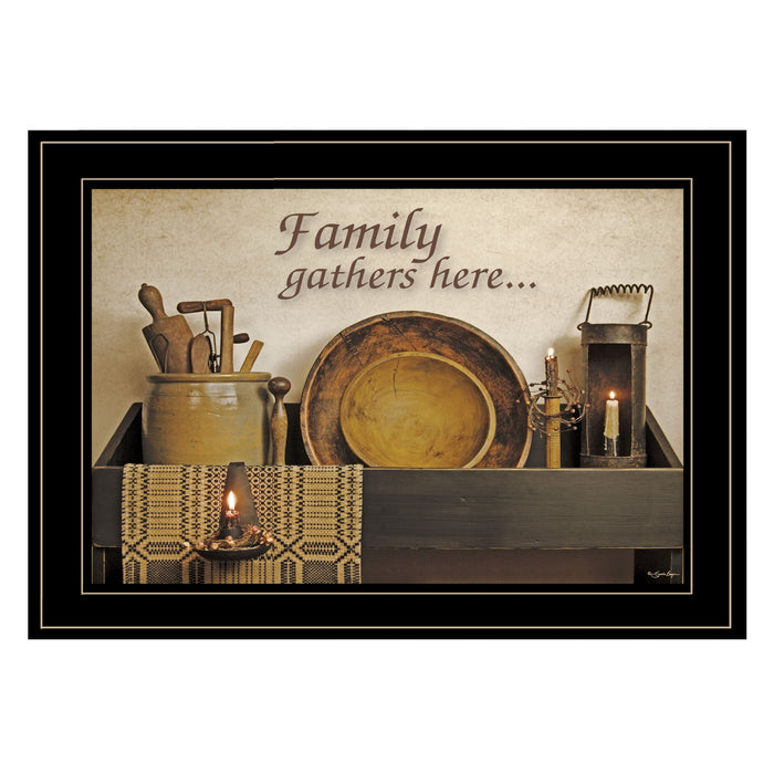 Family Gather Here 3 Black Framed Print Kitchen Wall Art