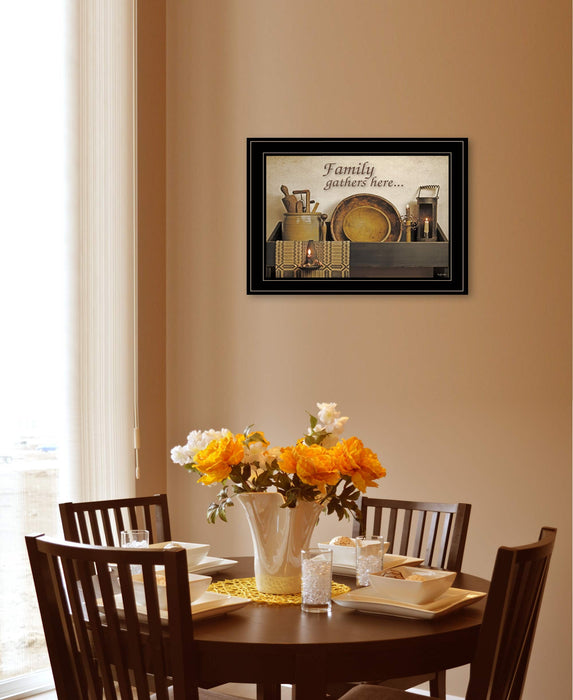 Family Gather Here 3 Black Framed Print Kitchen Wall Art