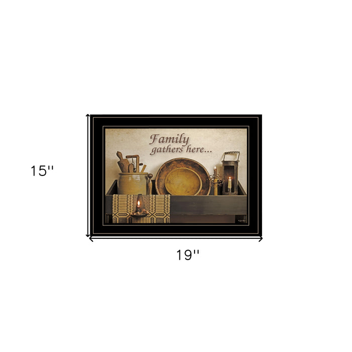 Family Gather Here 3 Black Framed Print Kitchen Wall Art