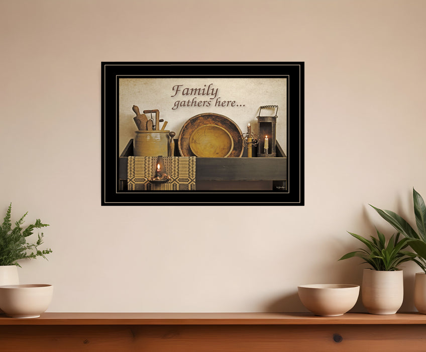 Family Gather Here 3 Black Framed Print Kitchen Wall Art