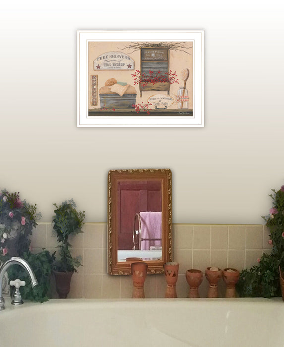 Free Showers 2 White Framed Print Bathroom Wall Art