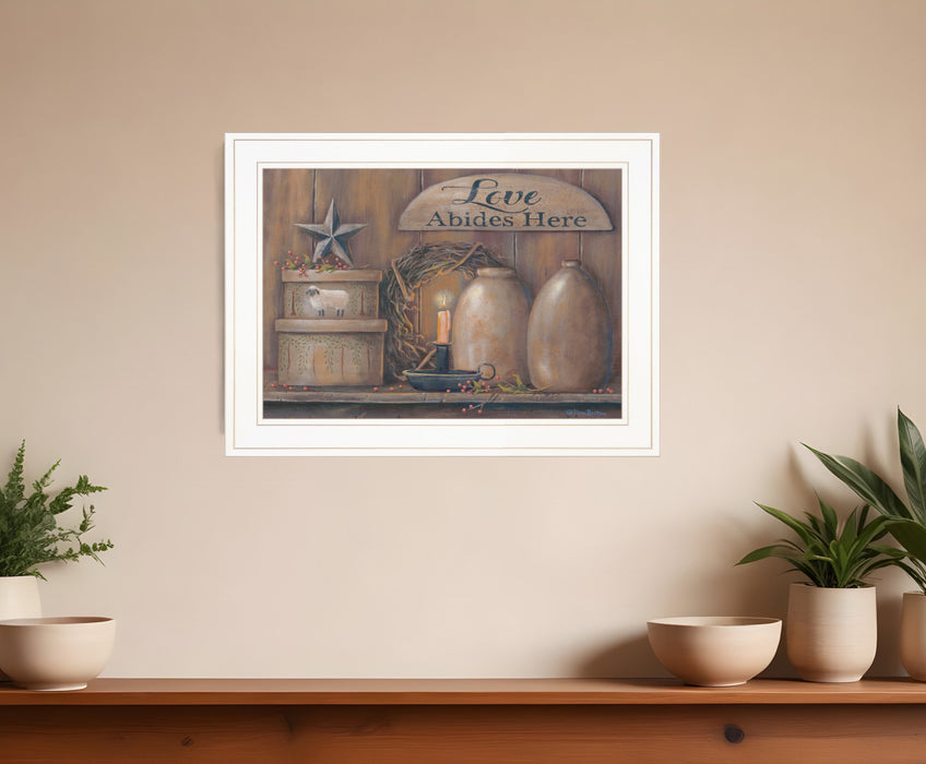 Love Abides Here Shelf 2 White Framed Print Wall Art