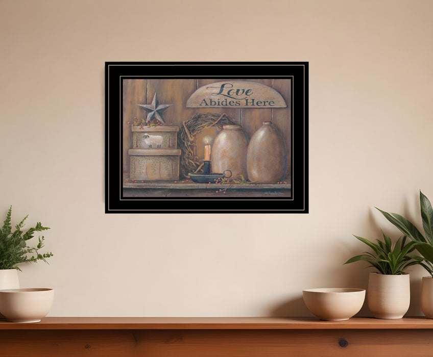 Love Abides Here Shelf 3 Black Framed Print Wall Art