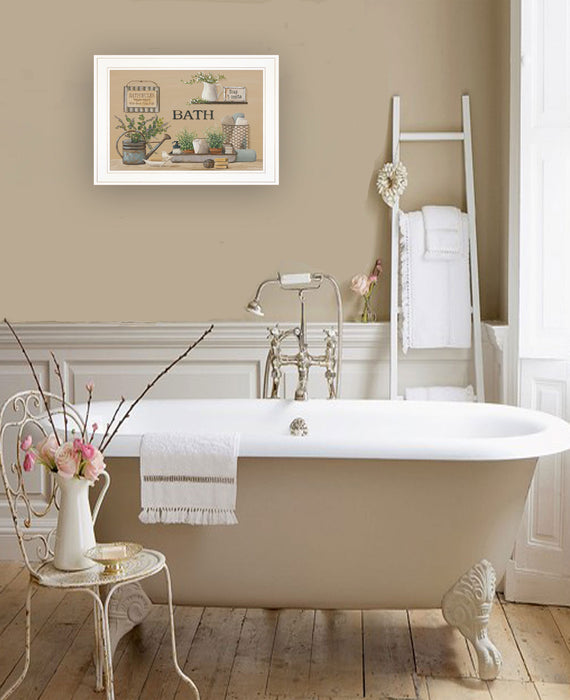 Farmhouse Bath White Framed Print Bathroom Wall Art