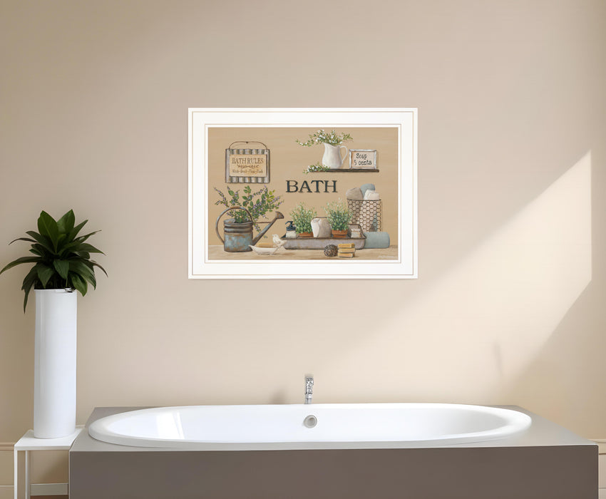 Farmhouse Bath White Framed Print Bathroom Wall Art