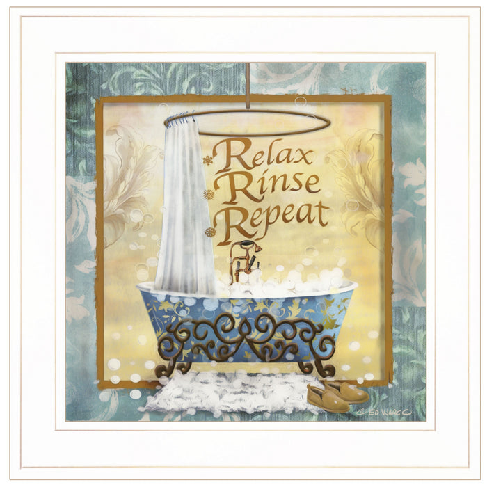 Relax Rinse Repeat 1 White Framed Print Bathroom Wall Art