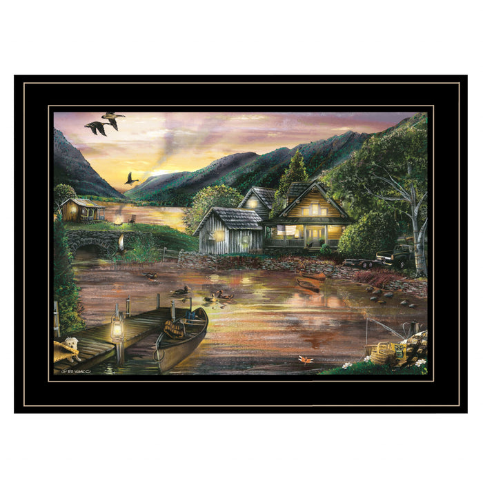 Lakefront Camping II 3 Black Framed Print Wall Art