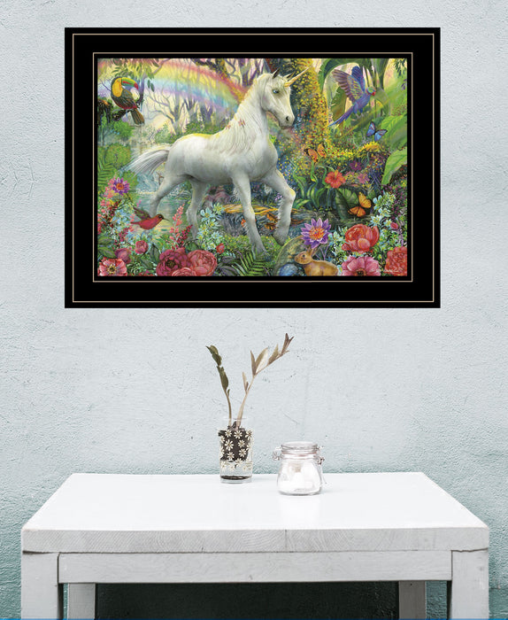 Rainbow Unicorn 3 Black Framed Print Wall Art