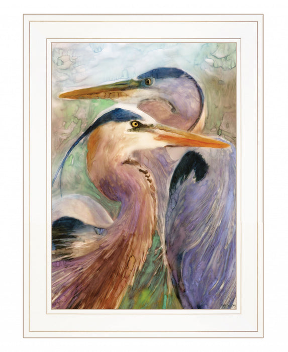 Blue Heron Duet 1 White Framed Print Wall Art