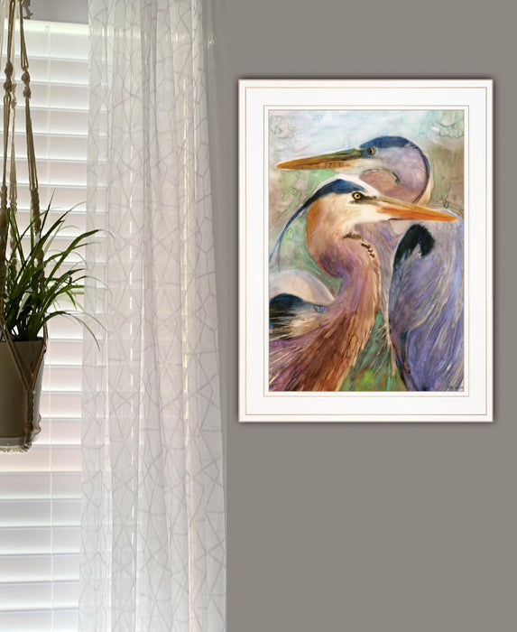 Blue Heron Duet 1 White Framed Print Wall Art