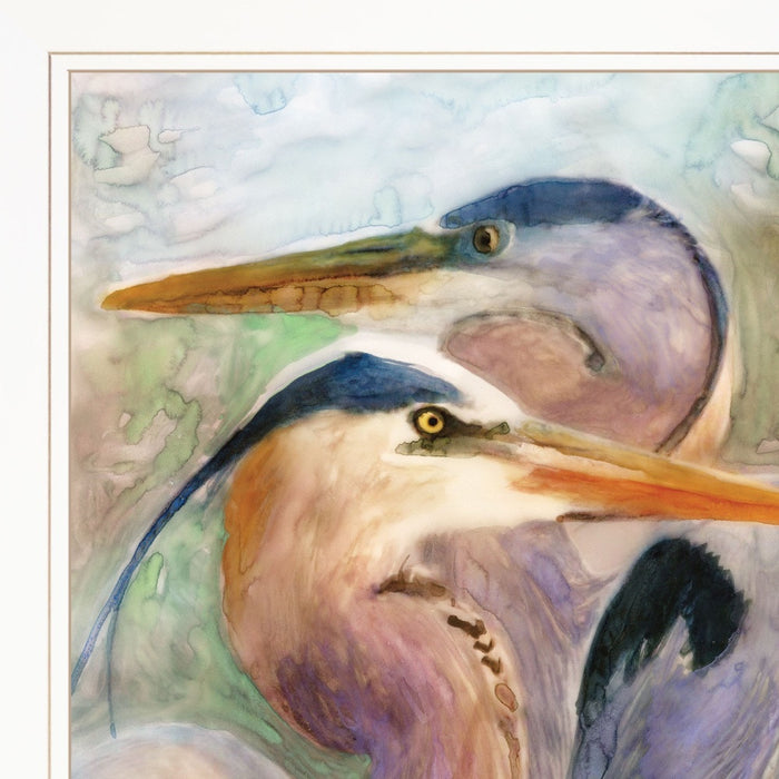 Blue Heron Duet 1 White Framed Print Wall Art