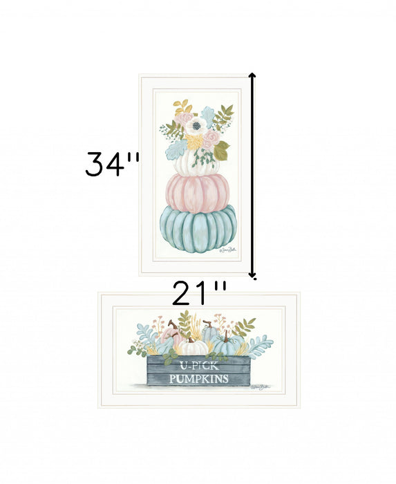 Set Of Two Floral Pumpkins 1 White Framed Print Wall Art