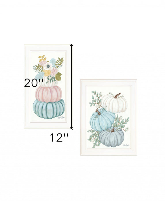 Set Of Two Floral Pumpkins 2 White Framed Print Wall Art