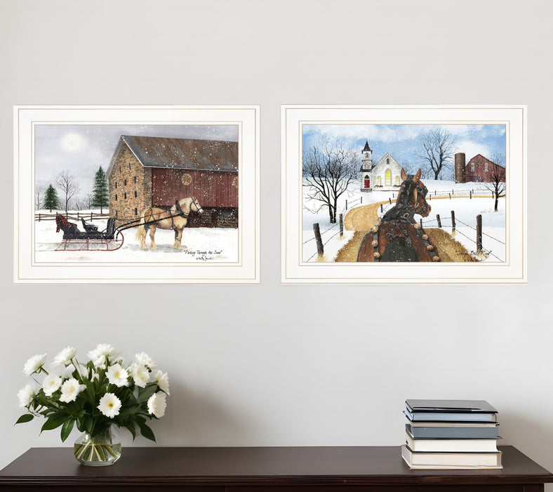 Set Of Two Sleigh Bells Ringing White Framed Print Wall Art