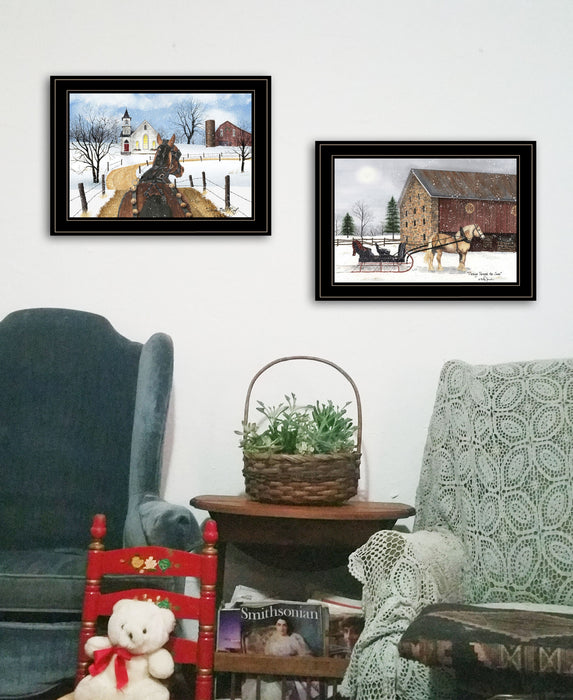 Set Of Two Sleigh Bells Ringing White Framed Print Wall Art