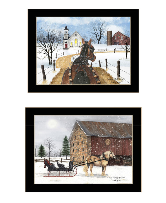 Set Of Two Sleigh Bells Ring 2 Black Framed Print Wall Art