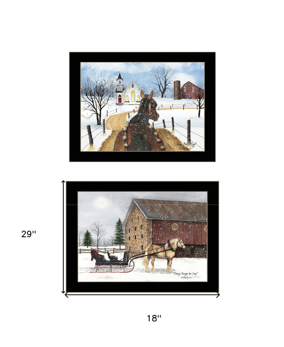 Set Of Two Sleigh Bells Ring 2 Black Framed Print Wall Art