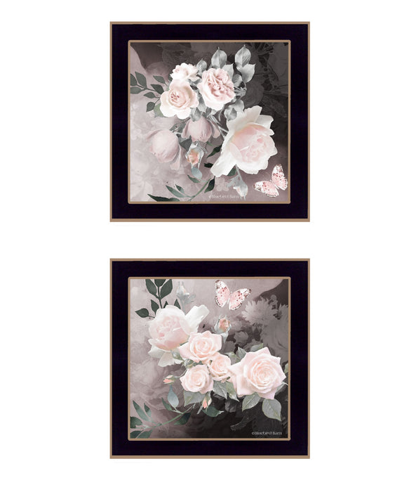 Set Of Two Noir Roses 2 Black Framed Print Wall Art