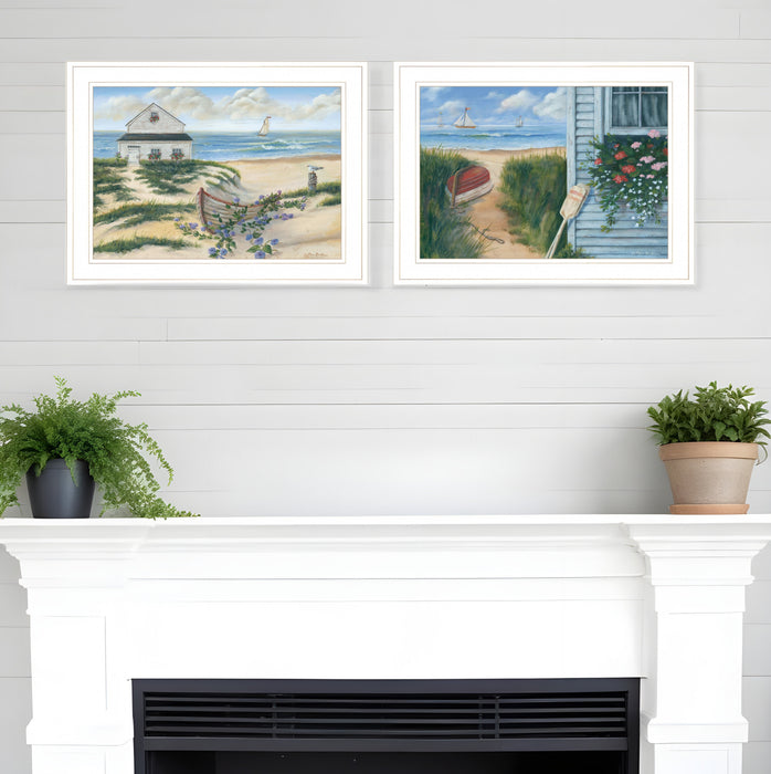 Set Of Two Sand Castle and Footprints 4 White Framed Print Wall Art