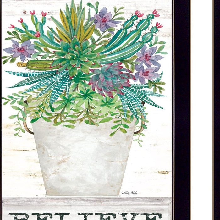 Set Of Two Succulents Dream and Believe Black Framed Print Wall Art