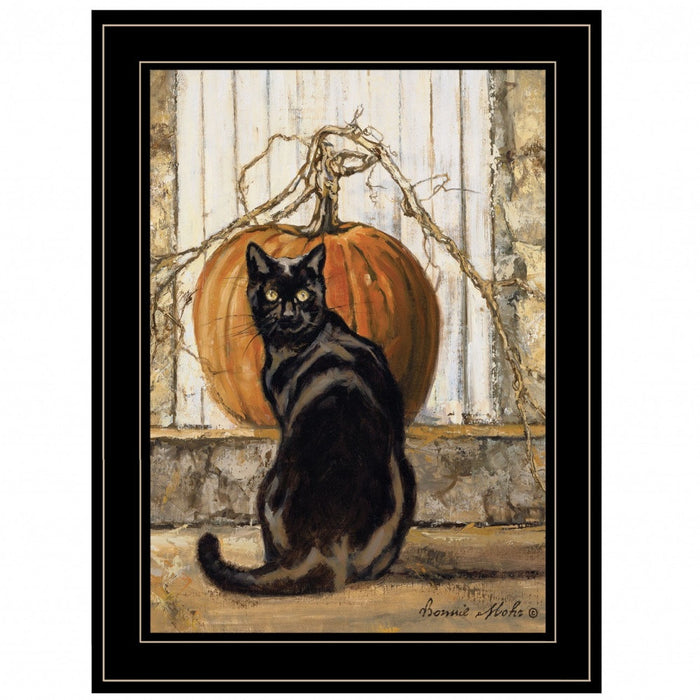 Set Of Two Harvest Moon with A Black Cat and Truck 2 Black Framed Print Kitchen Wall Art