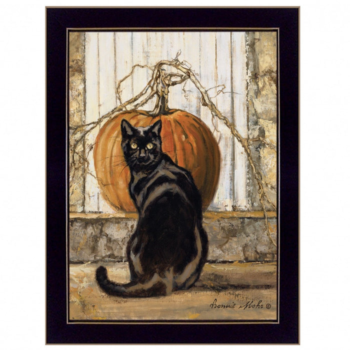 Set Of Two Harvest Moon with A Black Cat and Truck 2 Black Framed Print Kitchen Wall Art