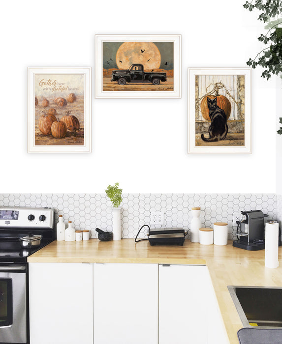 Set Of Three Harvest Moon White Framed Print Kitchen Wall Art