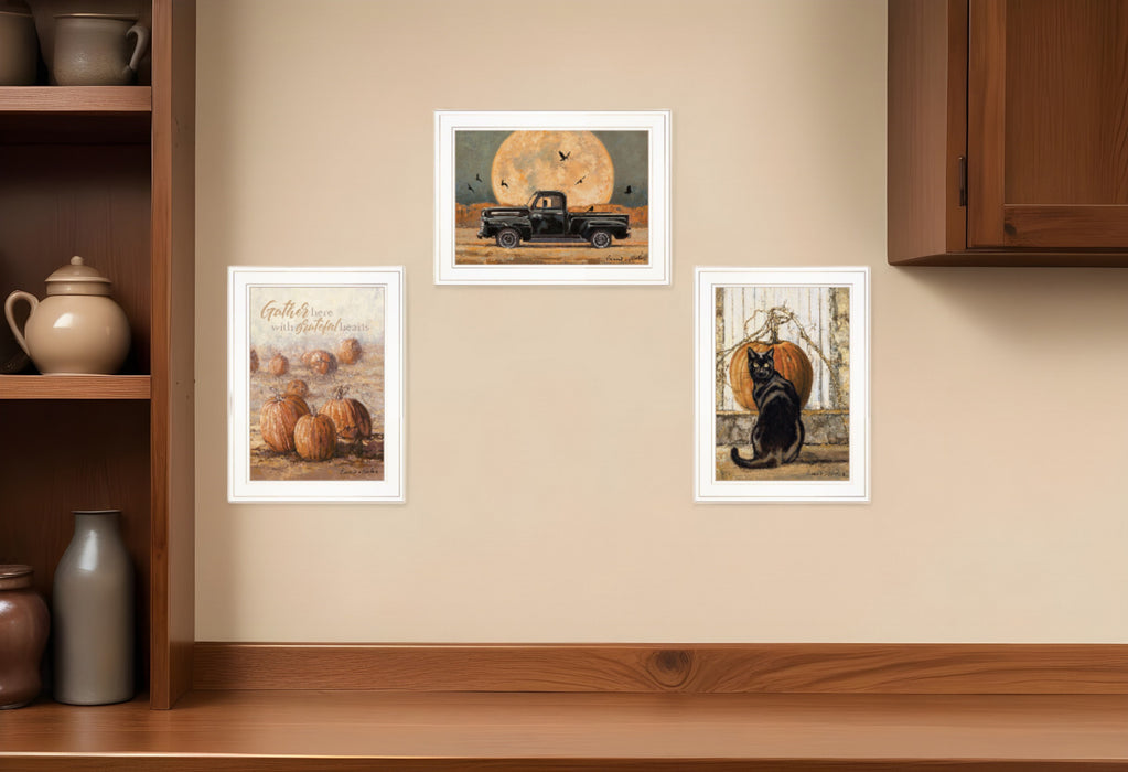 Set Of Three Harvest Moon White Framed Print Kitchen Wall Art