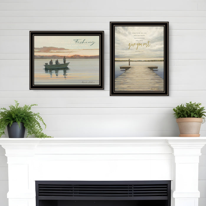 Set Of Two Lake Side Reprieve 1 Black Framed Print Wall Art