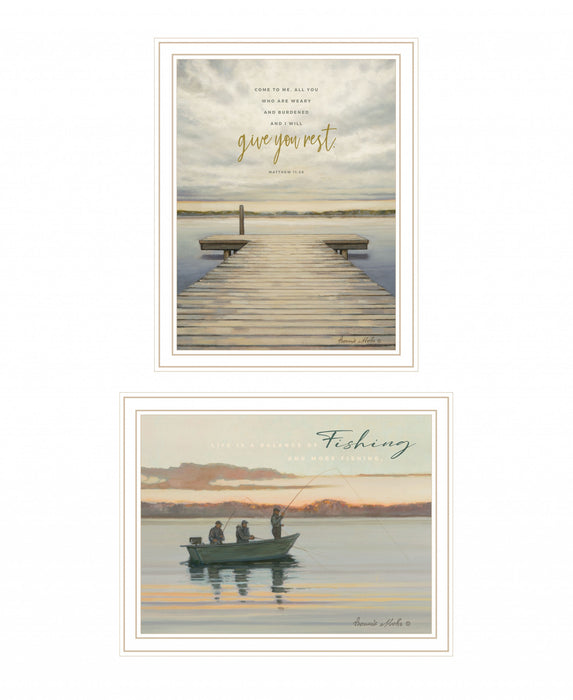 Set Of Two Lake Side Reprieve 2 White Framed Print Wall Art