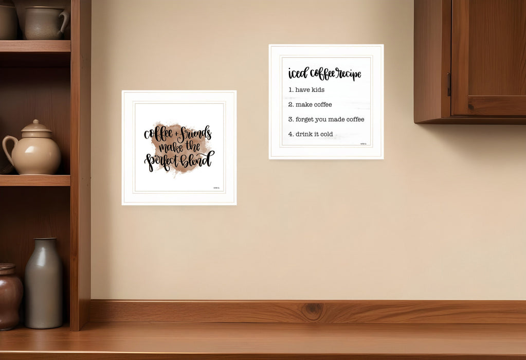 Set Of Two Coffee and Friends Recipe White Framed Print Kitchen Wall Art