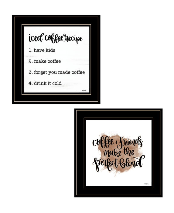 Set Of Two Coffee and Friends Recipe White Framed Print Kitchen Wall Art