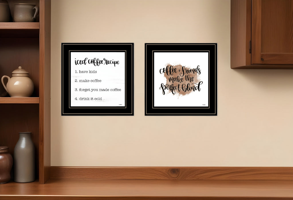 Set Of Two Coffee and Friends Recipe White Framed Print Kitchen Wall Art