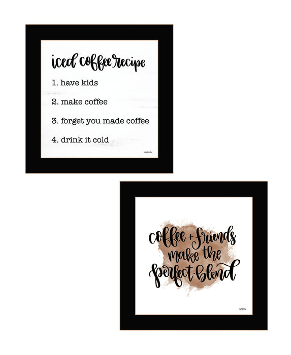 Set Of Two Coffee and Friends Recipe Black Framed Print Kitchen Wall Art