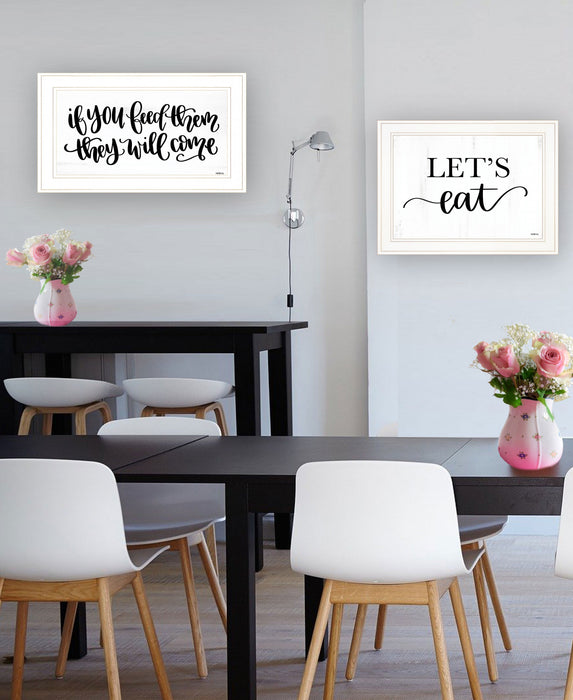 Set Of Two Lets Eat or Feed Them 1 White Framed Print Kitchen Wall Art